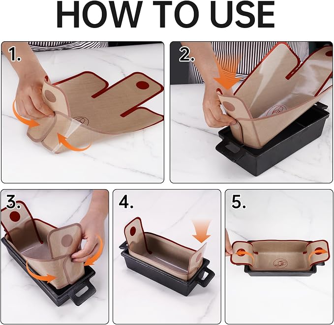 NiHome Silicone Bread Sling, Nonstick Reusable Loaf Pan Liner, Red Edges | Eco-Friendly Fits 9x5, 9.5x5, 10x5 Inch Bakeware, Dishwasher Safe, Clever Folded Corners Prevent Batter Leakage