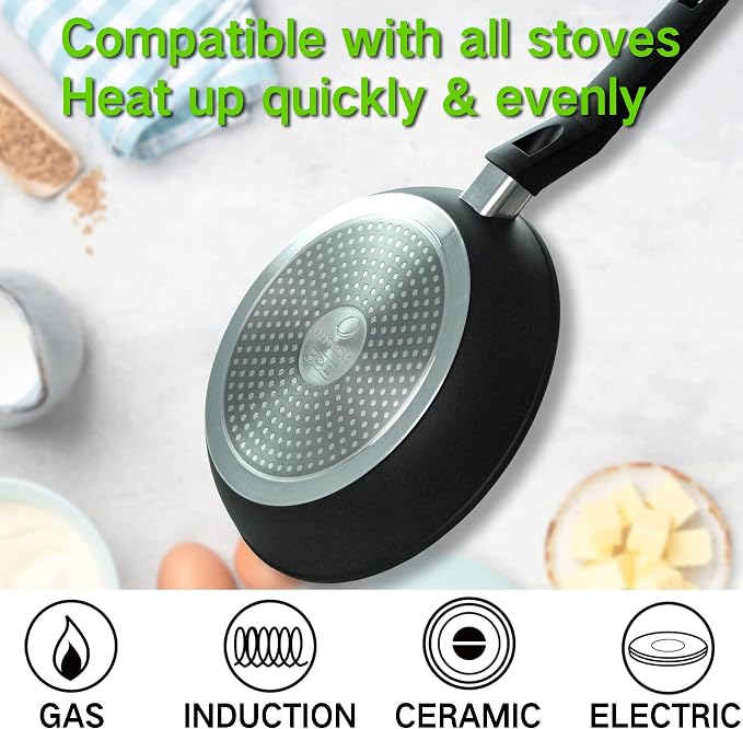 9.5“ Nonstick Frying Pan, Nonstick Fry Pan Griddle Pan, Dishwasher and Oven Safe, PFOA-Free, Stovetop Grill Pan Works with Gas, Electric Stove, Induction Cooktops