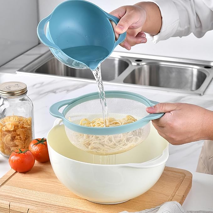 Mixing Bowls, Nesting Baking Bowls with Colander & Fine Mesh (Pebble-8PCS) | BPA-Free, Lightweight, Impact-Resistant, Rinse, Drain, Measure, Repeat, Colorful — Without the Risk.
