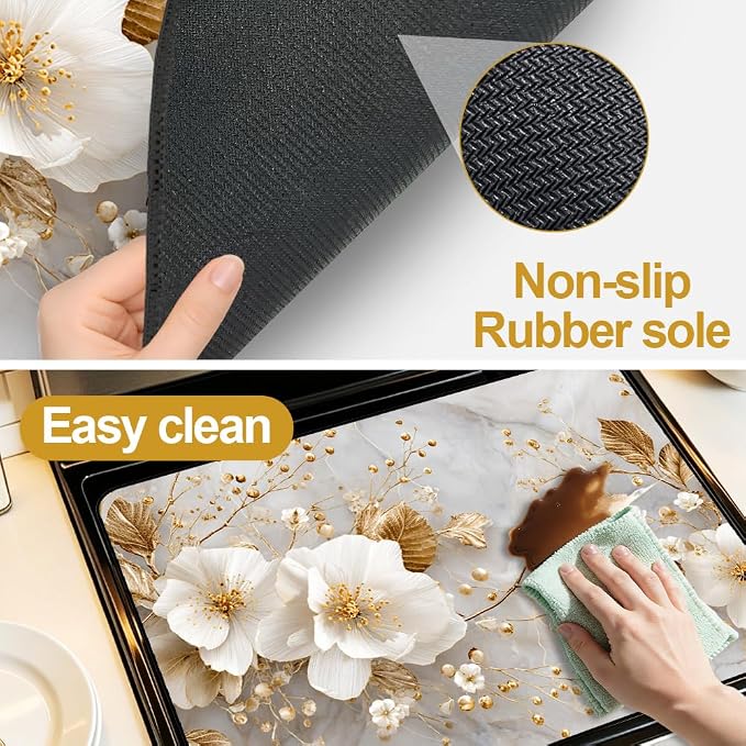 Marble Glass Stove Top Cover 28x20 Inch Decorative Stove Cover | Heat Resistant Cooktop Protector Mat with Non-Slip Backing, Scratch Protection and Countertop Drying Mat.