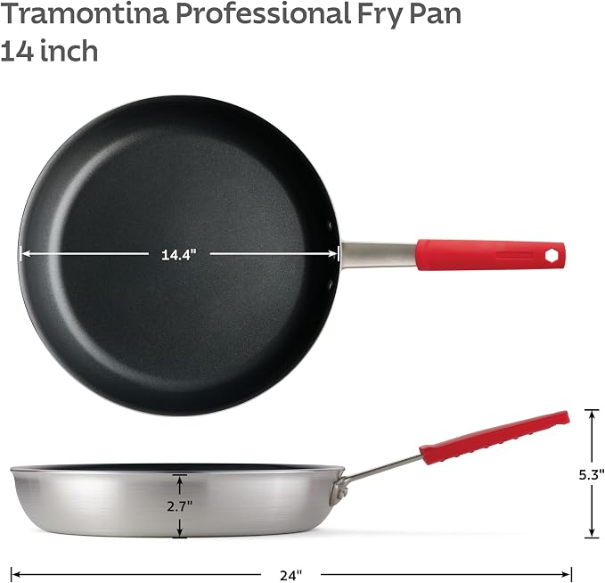 Tramontina Professional 14-Inch Non Stick Extra Large Frying Pan | Heavy-Gauge Aluminum Skillet with Reinforced Nonstick Coating, Red Handle, Dishwasher and Oven Safe, Made in Brazil