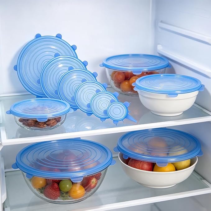 12 pcs Silicone Stretch lids set(6 Sizes,white&pink) | Reusable Food Storage Covers ,Flexible to Fit All Shape of Containers,Food Cover to Keep Food Fresh