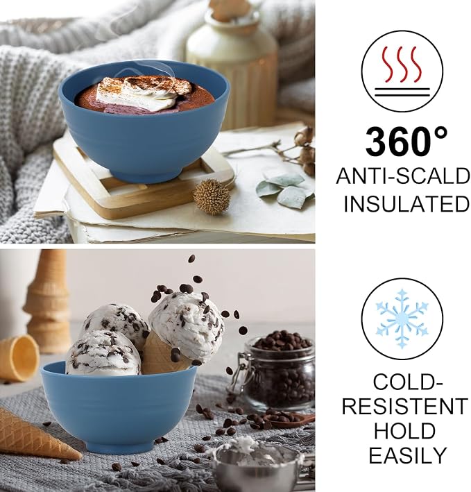 Wrova wheat straw dessert bowls 10oz set of 8 - Unbreakable snack Bowls Dishwasher Safe - Handy Bowls for Ice Cream,Yogurt and Fruits. Blue