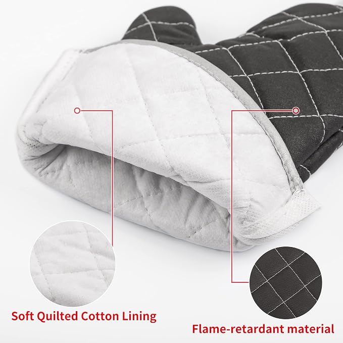 ARCLIBER 15" 482°F Terry Cloth Oven Mitts 100% Cotton Set of 2 | Quilted Lining, 1 Pair, Heat Resistant, Classic, Cotton Blend, Cooking, Baking, Grilling, Non-Slip Grip