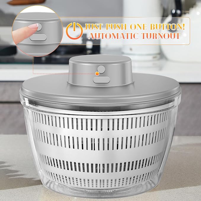 USB Electric Salad Spinner,4L Large Capacity Lettuce Vegetable Washer Dryer | Vegetable Strainer Spinner for Lettuce Fruit Drying,Automatic Compact Salad Cleaner and Dryer for Home Kitchen Gadget(White)