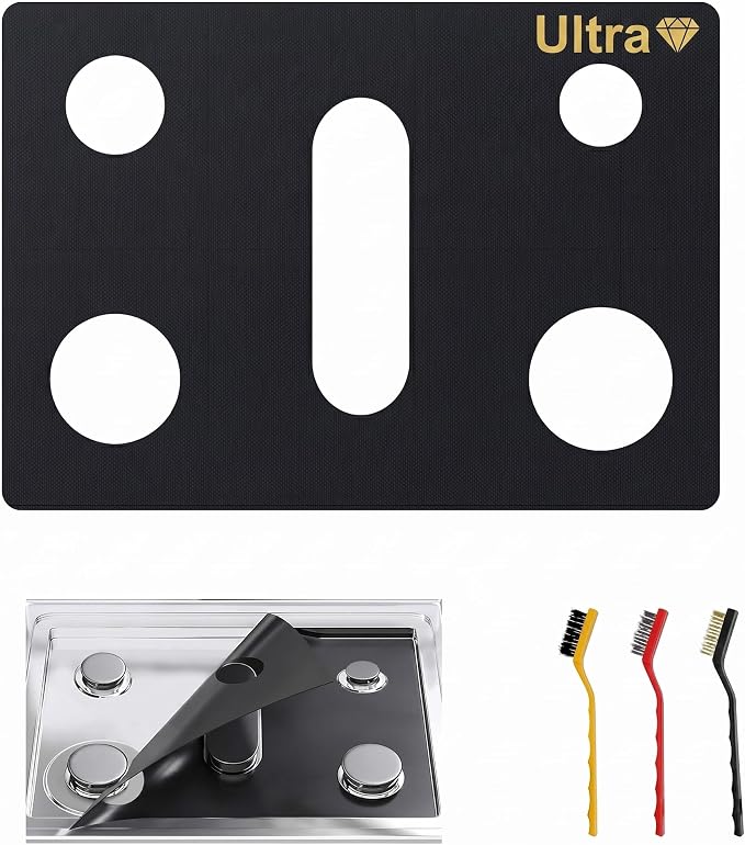 GCFG3060BF/GCFG3060BD Ult. Stove Protector for Frigidaire Gallery Gas Range | >0.6MM Thickened Stove Liner, Thicker Than PLUS, Reusable Splatter Guard, Easy Clean, Fire Resistant Trimmable, 3 Brushes