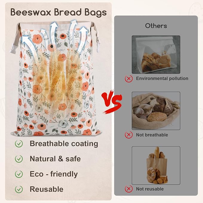 2 Pack Beeswax Bread Bags for Homemade Bread, Sourdough Storage XL 17"x13" | Reusable Bees Wax Bread Bag & Keeper, Natural Canvas with Premium Box for Home Baking, Freezer Storage & Outdoor Use