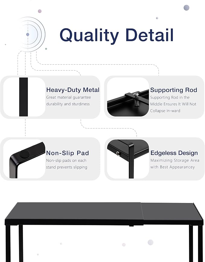 Nxconsu Expandable Cabinet Shelf, Shelf Riser for Cabinets, 10" Black | Edgeless Metal Cabinet Riser Holds 50 lb and Expands 14.6 to 24.6 in for Under Sink Kitchen Pantry Cupboard Shelf
