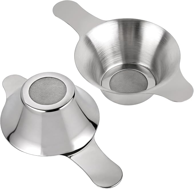 AUEAR, 2 Pack Different Size Stainless Steel Mini Strainer Fine Mesh Tea Funnel Coffee Filter with Double Handles