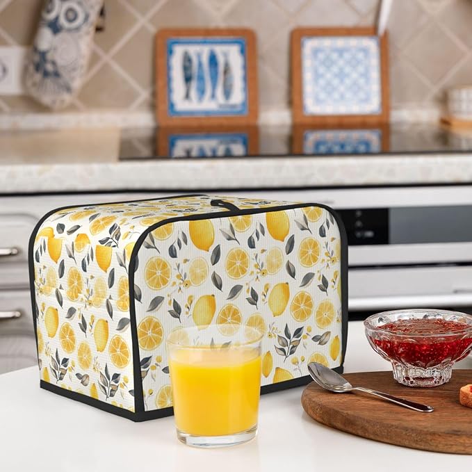 2 Slice Toaster Cover Lemon Watercolor Fruit Dust Proof Washable Kitchen Appliance Cover with Pocket, Oxford Fabric Countertop Toaster Protector for Standard Toasters Small Appliances