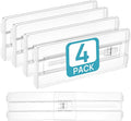 Vtopmart 4 Pack Drawer Dividers for Clothes, 4" High 10.2"-16.5" Adjustable Expandable Dresser Drawer Organizer, Clear Plastic Separators for Dresser, Baby Clothing, Underwear, Cosmetic, Toiletries | Expandable Dresser Drawer Organizer, Clear Plastic S...