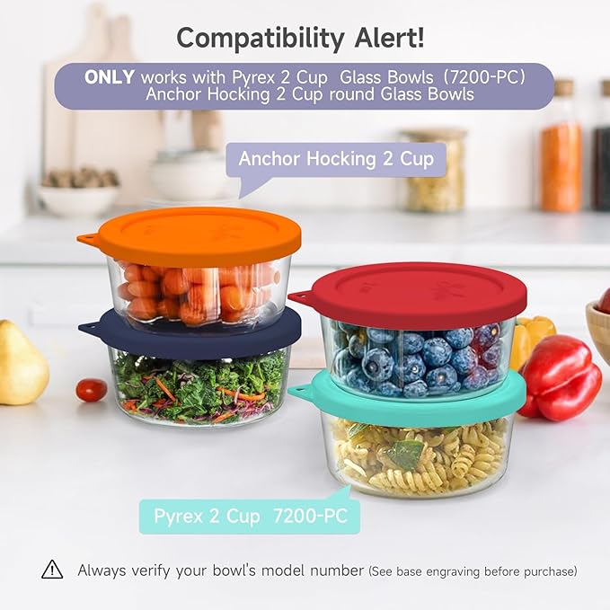 SOPHICO 2 Cup Silicone Lids Replacement for Pyrex & Anchor Hocking 7200-PC | Food Grade Silicone, Leakproof、Airtight Lids, Dishwasher Microwave Safe