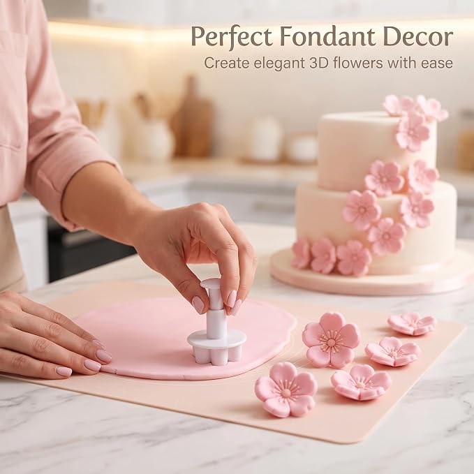 4Pcs White Flower Plunger Cookie Cutter DIY Blossom Flower Cake Fondant Mold Plastic Cake Decorating Tools Baking Accessories Cookie Cutters For Baking Plastic, Dessert and Candy Sculpting Tools