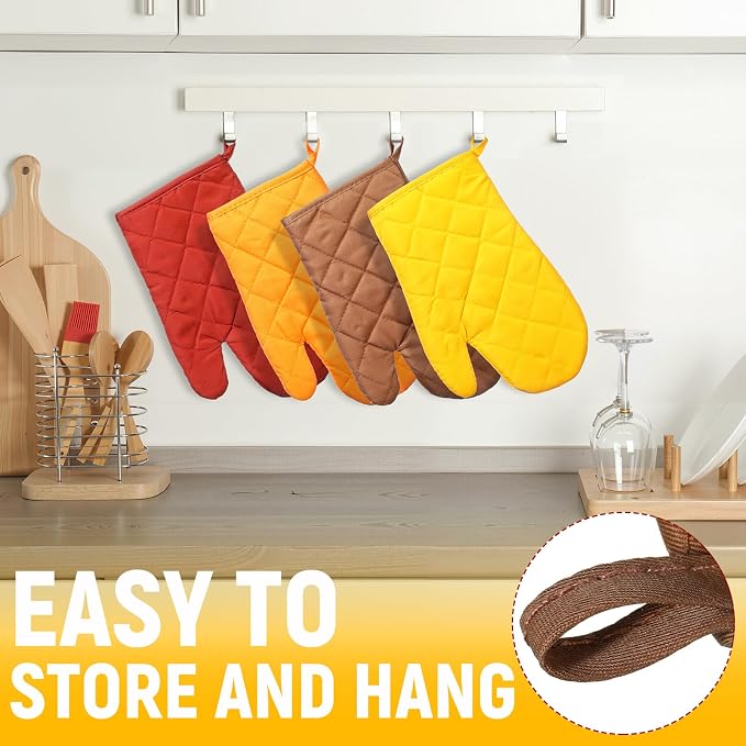 Geyoga 12 Pairs Oven Mitts Heat Resistant Kitchen Long Oven Gloves Mitts Thick Cotton Winter Quilted Baking Flexible Glove Bulk for BBQ Picnic Kitchen Grilling 10.6 Inch (12 Pairs,Orange red)