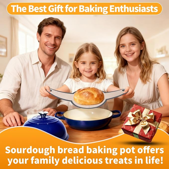 6QT Enameled Cast Iron Dutch Oven For Sourdough Bread Baking | Dutch Oven Pot With Lid,Non-stick Sourdough Baking Pan with Bread Dome,Round Ceramic Dutch Oven Pot for Homemade