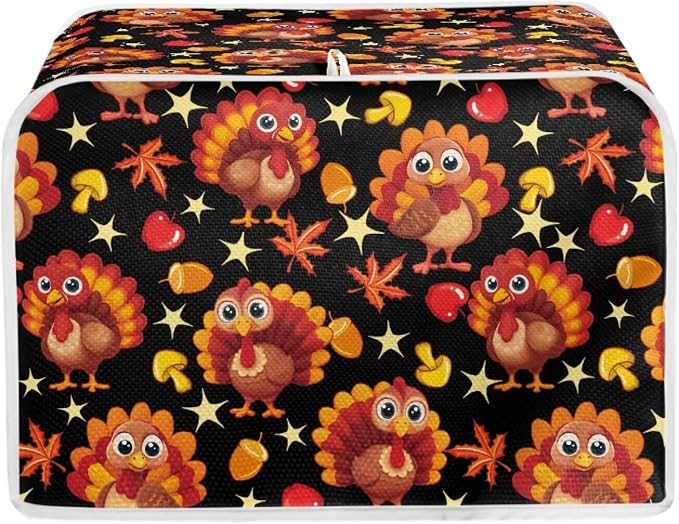 2 Slice Bread Toaster Cover for Thanksgiving, Turkey Maple Leaf Print Bakeware Protector Kitchen Accessories Appliance Dust Cover Kitchen Festival Decor Toaster Oven Covers