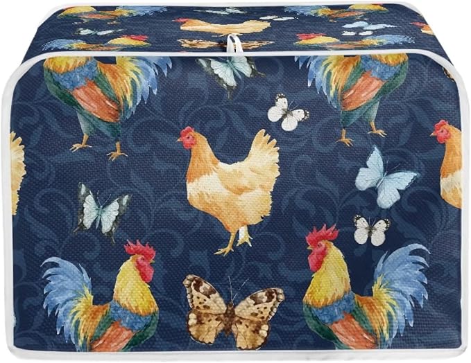 Butterfly Rooster 2 Slice Toaster Cover - Chicken Print Bread Maker Cover - Dust and Fingerprint Protection, Machine Washable
