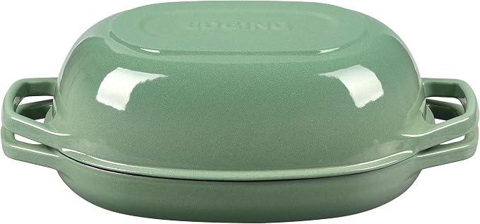 EDGING CASTING Enameled Cast Iron Oval Dutch Oven Pot with Lid, Dutch Oven for Sourdough Bread Baking, Bread Oven, Bread Dutch Oven, Oval Bread Pan, 5qt, Sage Green