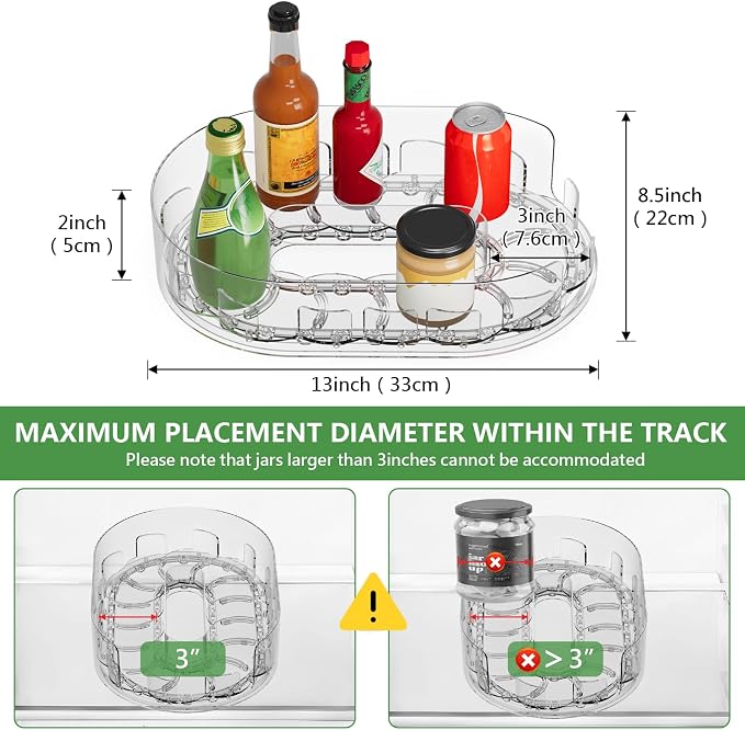 Lazy Susan Organizer for Refrigerator, 13" x 8.5" Clear Rectangular Fridge Organizer Turntable for Condiments, Spice Racks Organizer for Cabinet, Pantry & Kitchen Countertop(1 Piece)