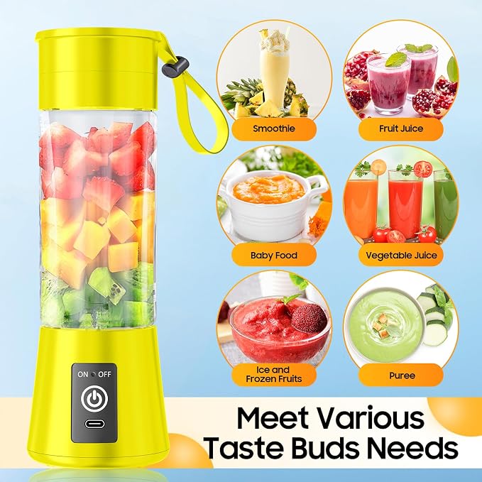 Portable Personal Size Mini Blender - 2026 New Upgrade Smoothies Blender | Small Blender with 380Ml Traveling BAP Free Cup for Sports/Home, 6 Blades Easily Squeeze Fresh Juice, 20000Rpm/Min Speed