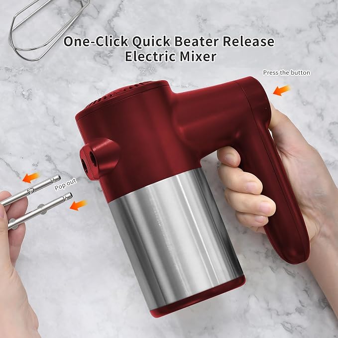7-Speed Cordless Hand Mixer for Baking - Electric Handheld Mixer with 6 Stainless Steel Attachments, Turbo Boost, Digital Display, Lightweight Cake Mixer for Eggs, Cream, Cookie Dough