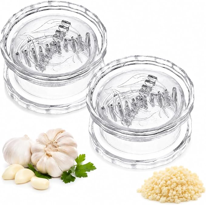 2PCS Clear Manual Garlic and Ginger Twister Mincer Tool | Multi-Functional Mincer & Grinder for Garlic, Onion, Ginger, Herbs, Nuts, Impact Resistant Kitchen Gadget & Home Accessory