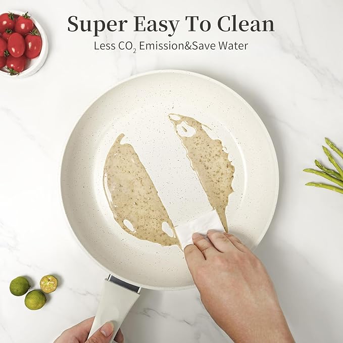 Innerwell 11-Inch Nonstick Frying Pan Small Egg Pan Skillet | Even Heating All Stove Compatible, PFOA PFOS Free, Granite Stone Cookware Skillet, Healthy and Non Toxic, Ceramic White