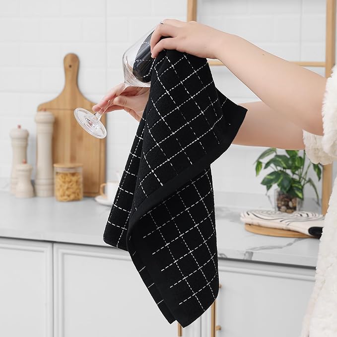 Homaxy 100% Cotton Terry Kitchen Towels, Large 6 Pack, Black | Ultra Soft and Absorbent Dish Towels for Kitchen, Suitable for Drying and Washing Dishes