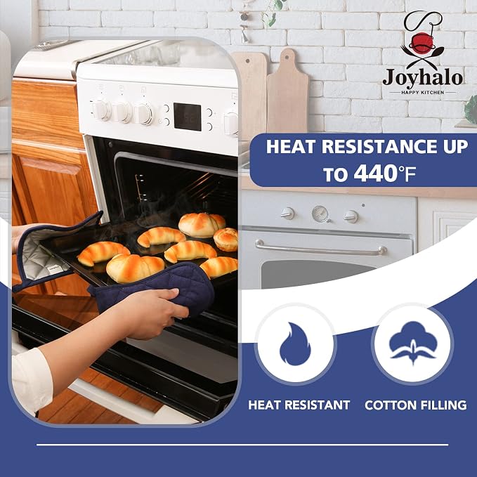 Joyhalo 4 Pack Pot Holders for Kitchen Clearance | Cotton Oven Holder with Great Heat Resistance, Potholders Sets for Kitchen, Countertops, Hot Pots and Pans, Dark Blue