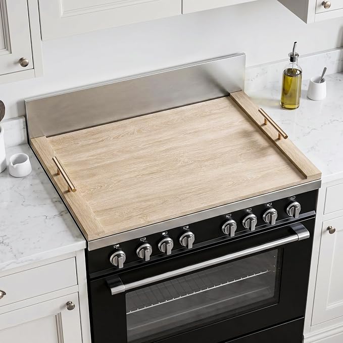30 * 22" Wooden Stove Top Cover for Electric Stove and Gas Burners | Noodle Board Stove Cover with Handles, Kitchen Sink Cover for Counter Space & Tray