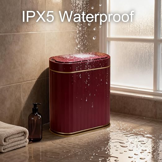 ELPHECO 2 Gallon Sensor Trash Can, Automatic Lid, Burgundy Gold | IPX5 Waterproof Bathroom Garbage Can, Slim Trash Bin, Plastic Wastebasket for Office, Bedroom and Living Room