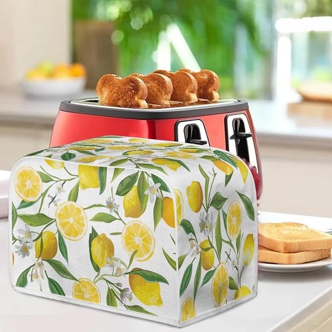 Floral Lemon Toaster Cover for 2 Slice Bread Toaster Oven - Dustproof Kitchen Small Appliance Protector for Bakeware
