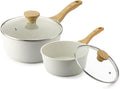 SENSARTE White Ceramic Nonstick Saucepan with Lid Set, Small Cooking Pot with Stay Cool Handle, Induction Compatible Saucepot, White Granite Coating, PFOA/PFAS Free, 2.0 + 2.5QT | Cooking Pot with Stay Cool Handle, Induction Compatible Saucepot, White ...