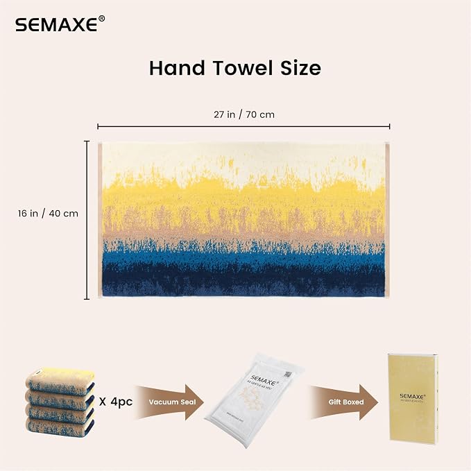 4-Pack Cotton Hand Towels for Bathroom with Hanging Loops, Coastal Ombre | Sink-side towels for drying hands and face, ideal for bathrooms, guest baths, powder rooms, OEKO-TEX certified, easy care