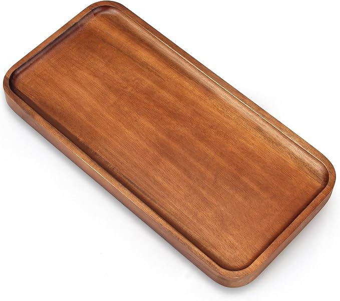 Acacia Wood Plates Small Decorative Tray Wooden Serving Platter for Food | Cheese Charcuterie Board Rectangle Appetizer Plate Long Snack Dessert Trays Kitchen Dish Party Platters Valet Catchall Tray