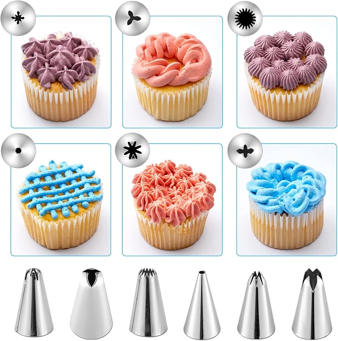 24pcs Reusable Piping Bags and Tips Set, with Couplers and Frosting Bags Ties for Cookie Icing Cakes Cupcakes