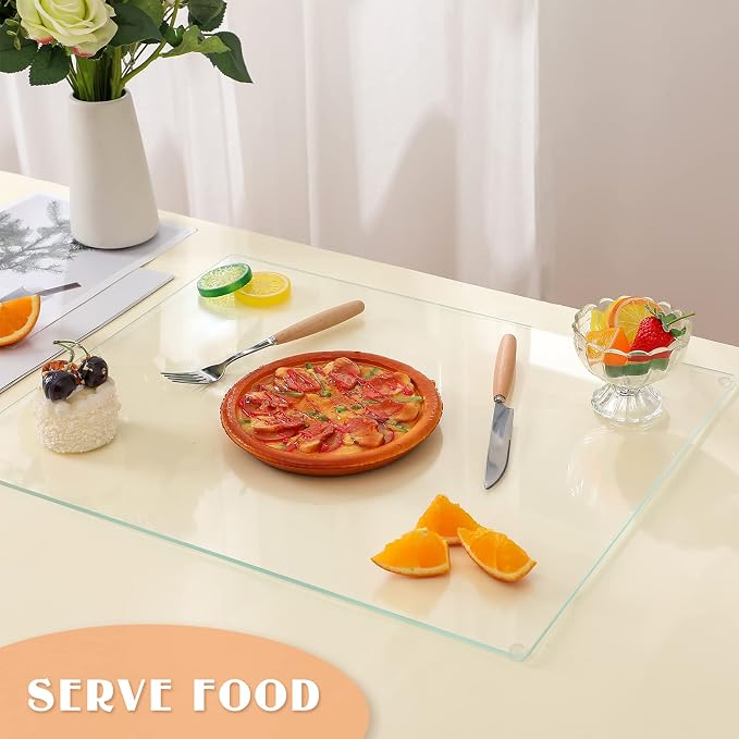 Glass Cutting Board 20''x16'' Large Tempered Glass Kitchen Counter Protector Clear Cutting Board for Countertop Durable Scratch Resistant Heat Proof for Bread Meat Veggies Kitchen Essential