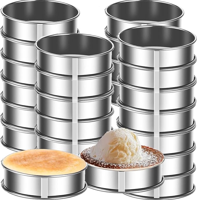 24packs English Muffin Ring 3.15 Inch+ 4 Inch Crumpet Rings Stainless Steel Double Rolled Nonstick Metal Round Tart Ring Molds for Cookie Baking Cooking