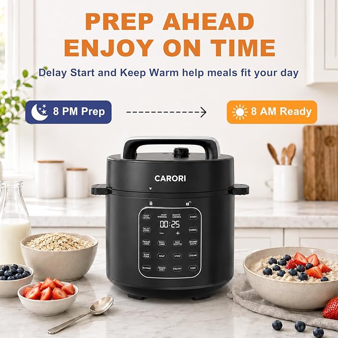 CARORI 6 Qt Electric Pressure Cooker, 9-in-1 Multi-Cooker with 2 Inner Pots, 6 Qt Stainless Steel Pot and 5 Qt Ceramic Nonstick Pot, 12 Presets, IMD Touchscreen, Black