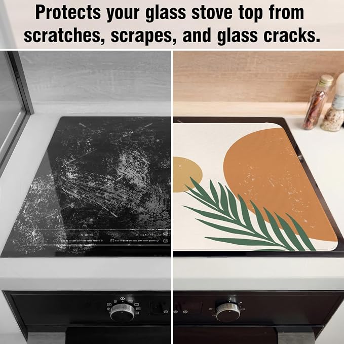 Boho Glass Stove Top Cover for Electric Stoves,Morden Farmhouse Stove Top Cover for Kitchen Decor,Heat Resistant Cooktop Protector Mat,Non-Slip Washable Dish Drying Mat 28"x20"
