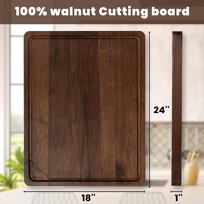 Heimlove Walnut Wood Cutting Board for Kitchen, 15"x10" Reversible Wooden Chopping Board with Deep Juice Grooves and Handles, Natural Walnut Wood Cutting Board for Chopping, Cheese, Vegetables