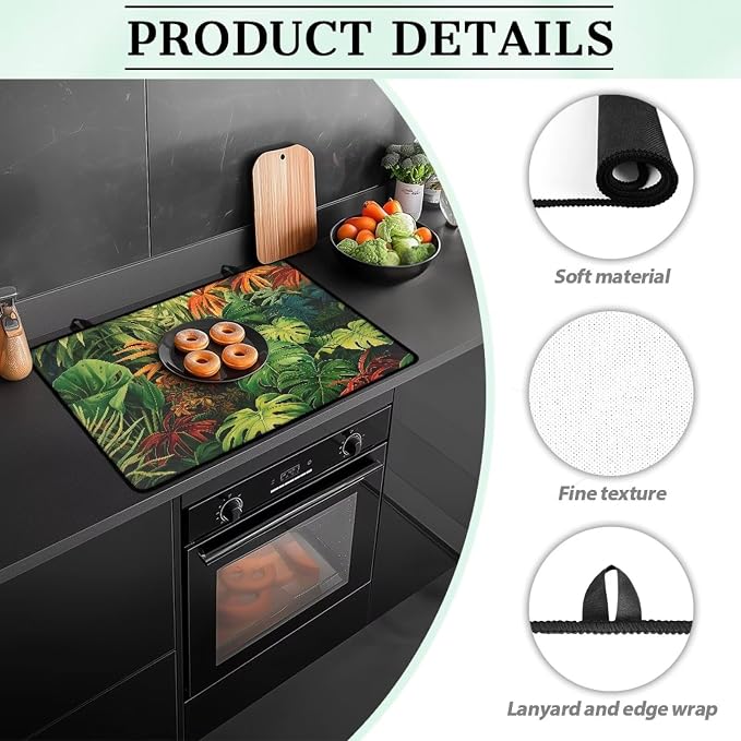 Tropical Leaf Top Cover for Electric Stove, 30 x 21 Inch Stove Top Protector, Wear Resistant Ceramic Glass Electric Stove Top Cover, Anti-Slip Insulation Pad for Glass Stove Top Protector