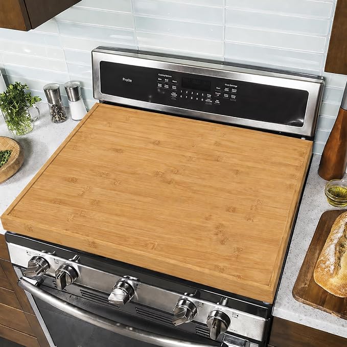 YUHFERA Stove Cover Board for Gas Stovetop - 30" x 22" Noodle Board Electric Stove Cover for RV Stove Top, Extra Countertop Space for Kitchen Stovetop (Bamboo)