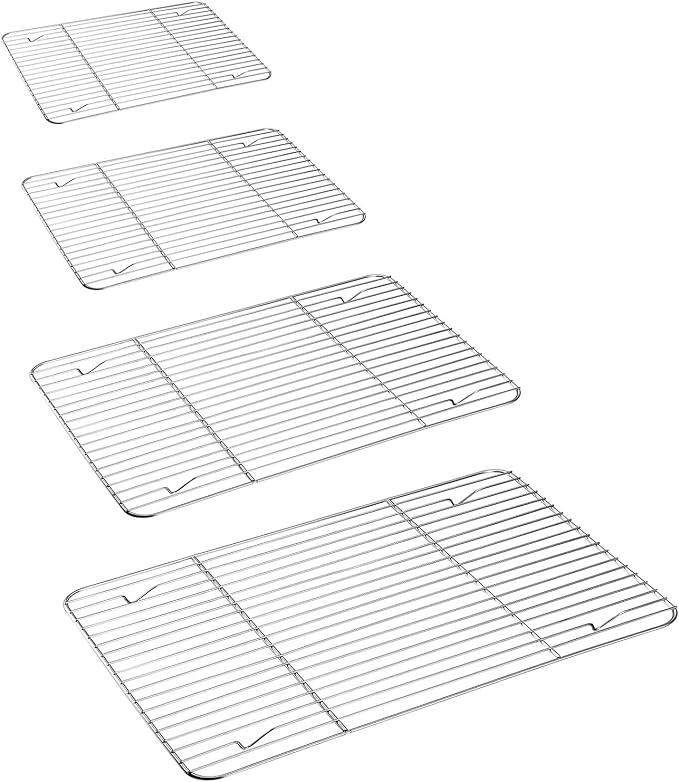 P&P CHEF 4 Pcs Baking Wire Rack for Cooling, 8.6 + 9.7+ 11.6 + 15.3 Inch | Rectangle Cooling Racks for Cooking and Roasting, Fit for Oven Pan, Healthy & Non-Toxic, Rust Free & Dishwasher Safe