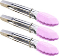 HINMAY 7-Inch Serving Tongs with Silicone Tips, Set of 3 (Pink) | 7-Inch Clam Shell Mini Tongs