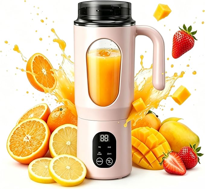 Portable Blender 20oz Personal Electric Juicer Cup with 12 Blades Auto Cleaning，Rechargeable Travel Blender for Smoothies, Shakes, Salsa, Ice Crushing & Frozen Drinks,with Lid for Direct Drinking