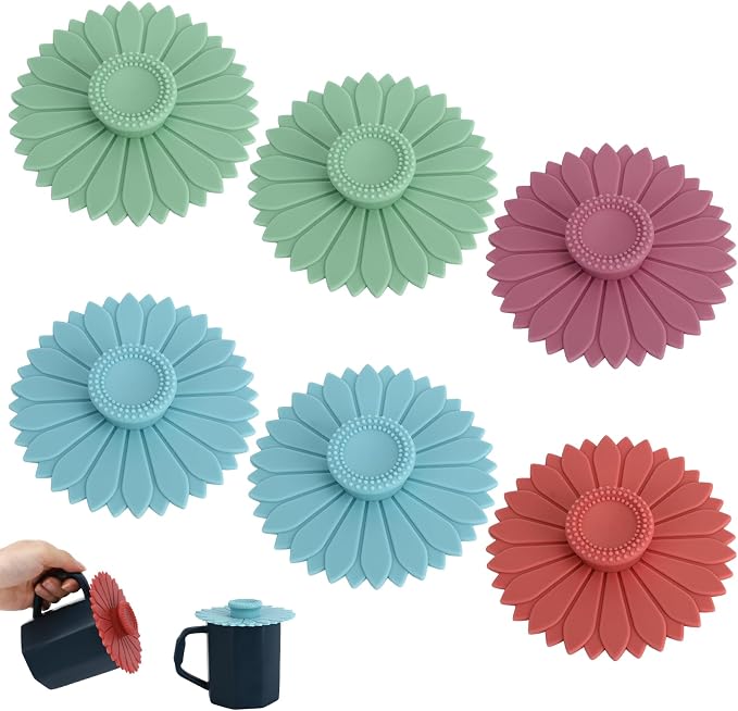 6 Pcs Sunflower Silicone Stretch Lids Multicolored for Mugs, Cups, Bowls, Glass Containers, Silicone Cup Covers Food Grade Dust-proof Alright Seal for Coffee and Tea