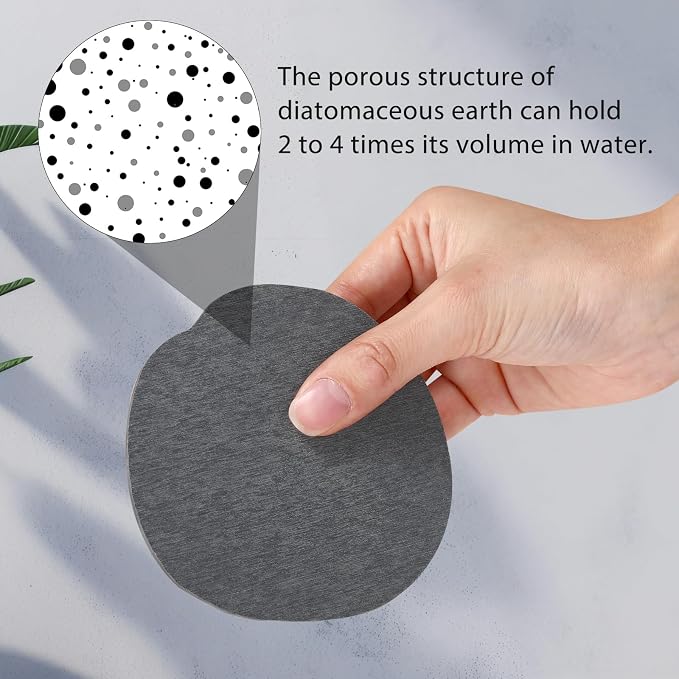 Diatomaceous Earth Coasters Set of 4，Cool Absorbent Quick-Dry Drink Coasters for Desks, Cute Modern Stone Design with Stylish Grey Aesthetic (4, Grey)