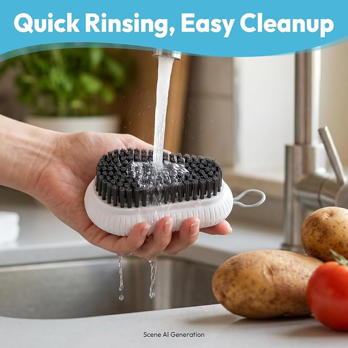Fruit and Vegetable Brush, Multi-Purpose Produce Scrubber Brush with Non-Slip Handle & Hanging Loop