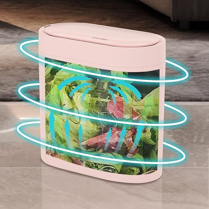 SYNCVIBE Bathroom Trash Can with Lid, 2 Gallon Slim Smart Garbage Can Pink | Motion Sensor Wastebasket, Narrow Automatic Plastic Trash Bin for Bedroom, Living room, Toilet, Office